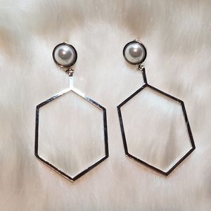 Large Geometric and Pearl Earrings